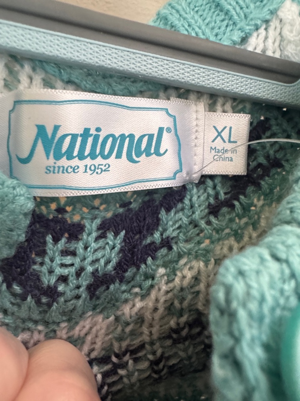 🆕 National Women's Fair Isle Patterned Teal and White Button-Up Cardigan Sweater - Picture 2 of 10